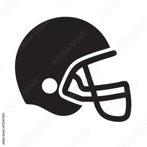 Simple black silhouette of an american football helmet with white accents and face mask