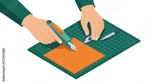 Precision crafting with cutting tools on a green mat