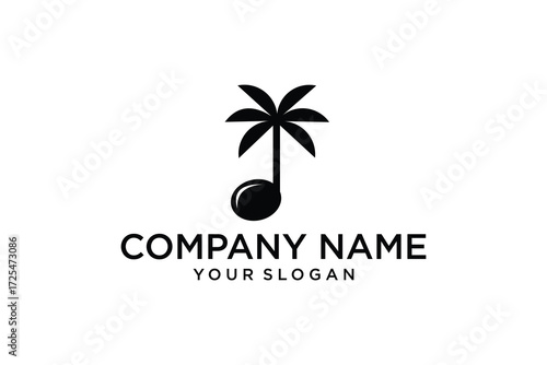 Musical note, palm tree icon vector