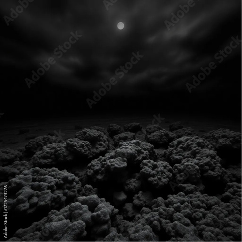 A HDR depiction of Great Barrier Reef during midnight in spring, under stormy conditions, capturing unique natural textures and atmospheric mood.