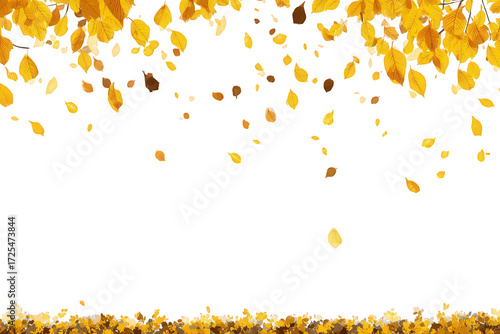 Golden Autumn Leaves Falling Against Black Background