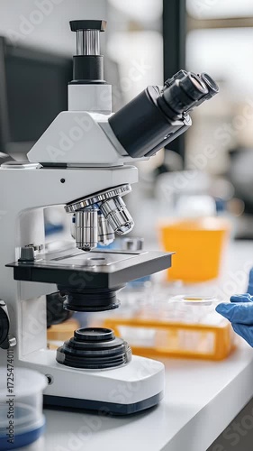 Scientist using microscope in laboratory