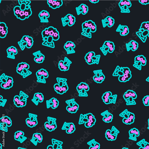 Line Five stars customer product rating review icon isolated seamless pattern on black background. Favorite, best rating, award symbol. Vector