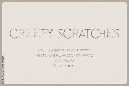 Creepy Scratches Scary Decorative Font. A Distressed Horror Typeface With Rough Textures And Scratch Marks For Spooky Designs, Halloween Posters, And Fearful Themed Projects.