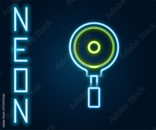 Glowing neon line Frying pan icon isolated on black background. Fry or roast food symbol. Colorful outline concept. Vector