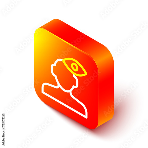 Isometric line Solution to the problem in psychology icon isolated on white background. Therapy for mental health. Orange square button. Vector