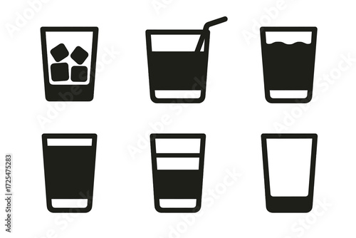 Minimalist silhouette icons of various drink glasses on a textured background