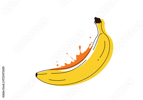 Juicy banana splashing orange liquid healthy fruit dessert.