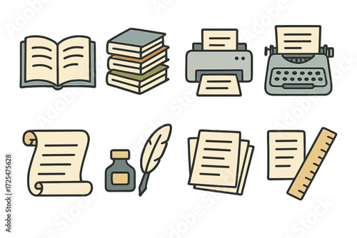 Vintage office supplies icons in hand-drawn style