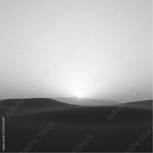 A vintage film depiction of Sahara Desert during twilight in summer, under misty conditions, capturing unique natural textures and atmospheric mood.