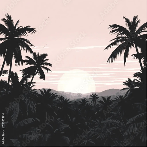 A digital art depiction of Amazon Rainforest during sunset in winter, under windy conditions, capturing unique natural textures and atmospheric mood.