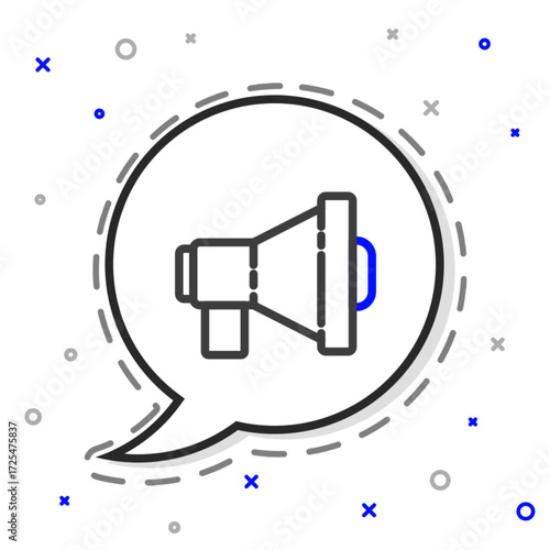 Line Megaphone icon isolated on white background. Loud speach alert concept. Bullhorn for Mouthpiece scream promotion. Colorful outline concept. Vector Illustration