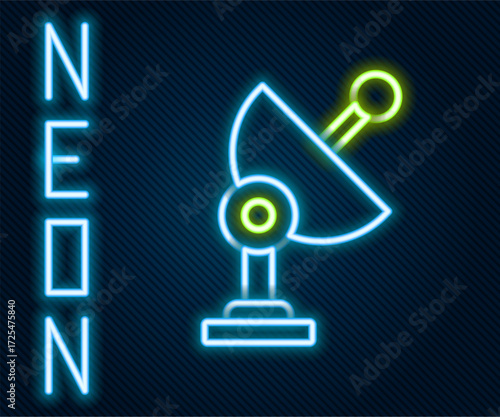 Glowing neon line Radar icon isolated on black background. Search system. Satellite sign. Colorful outline concept. Vector