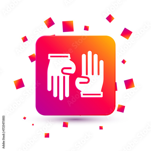 White Rubber gloves icon isolated on white background. Latex hand protection sign. Housework cleaning equipment symbol. Square color button. Vector