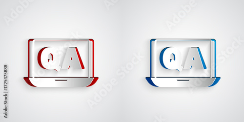 Paper cut Speech bubbles with Question and Answer icon isolated on grey background. Q and A symbol. FAQ sign. Chat speech bubble and chart. Paper art style. Vector