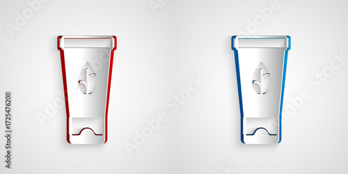 Paper cut Organic cosmetic icon isolated Paper cut background. Body care products. Paper art style. Vector