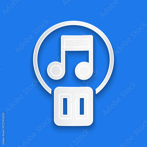 Paper cut Pause button icon isolated on blue background. Paper art style. Vector
