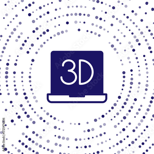 Blue 3D printer icon isolated on white background. 3d printing. Abstract circle random dots. Vector