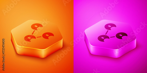 Isometric BFF or best friends forever icon isolated on orange and pink background. Hexagon button. Vector