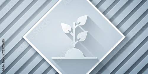 Paper cut Volunteer team planting trees icon isolated on grey background. Represents ecological protection, protecting plants and trees. Paper art style. Vector