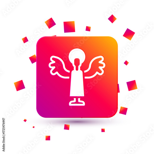 White Angel icon isolated on white background. Square color button. Vector