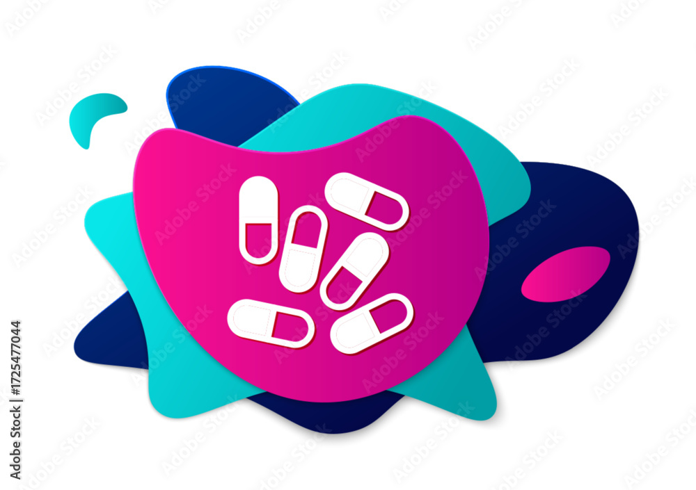 Obraz premium Color Medicine pill or tablet icon isolated on white background. Capsule pill and drug sign. Pharmacy design. Abstract banner with liquid shapes. Vector
