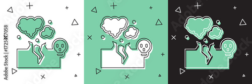 Set Poisonous cloud of gas or smoke icon isolated on white and green, black background. Stink bad smell, smoke or poison gases, chemical toxic vapour. Vector