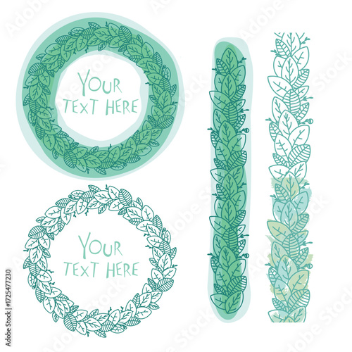Organic leaf frames and borders collection. A set of sketchy, nature-inspired design elements isolated on a white background.