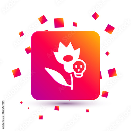 White Poison flower icon isolated on white background. Square color button. Vector
