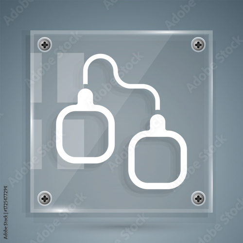 White Handcuffs icon isolated on grey background. Square glass panels. Vector