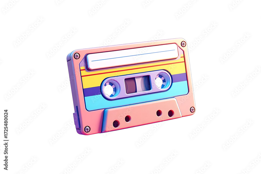 Fototapeta premium Retro cassette tape icon with vibrant colors, a nostalgic symbol of music and audio recording from the past
