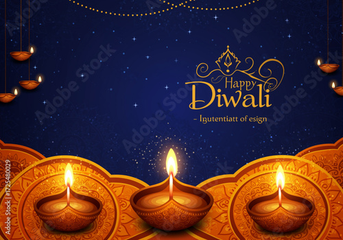 Happy Diwali Festival of Lights Vector Illustration with Traditional Oil Lamps vector illustration
