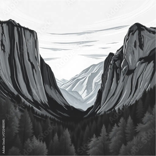 A oil painting depiction of Yosemite Valley during sunrise in summer, under windy conditions, capturing unique natural textures and atmospheric mood.