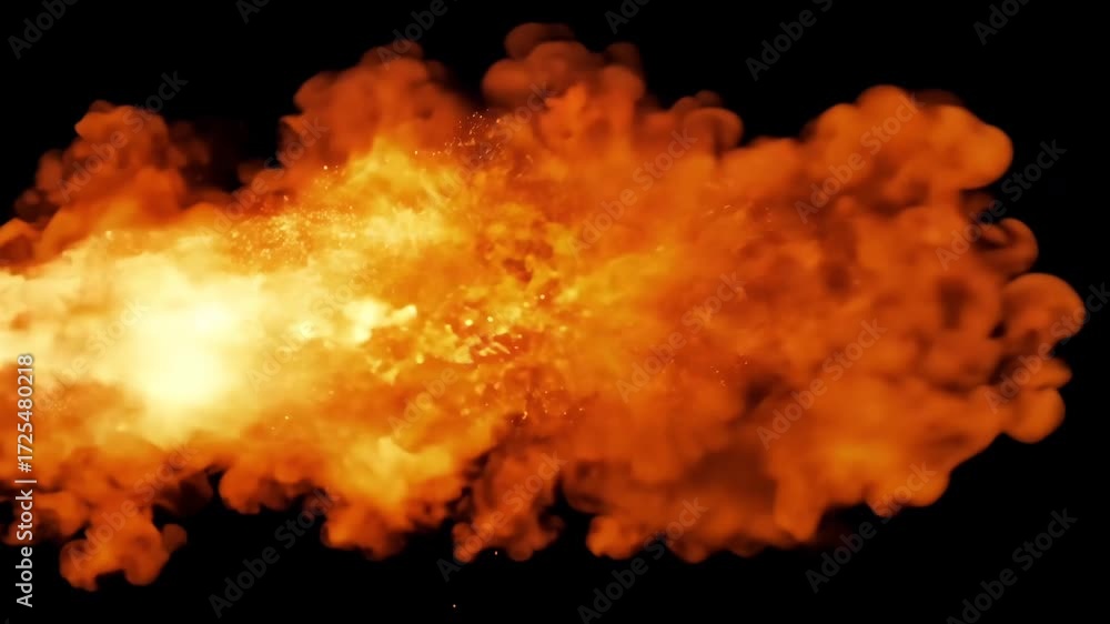 Ultra-realistic cinematic orange smoke shockwave glowing fiery sparks outward, solar flare energy blast, magic particle dust isolated pure black slow-motion explosion overlay, 4K VFX animation