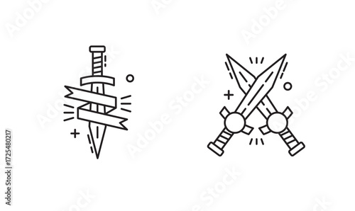 Crossed Swords icon, Warrior or Blade Symbol Outline icon Transparent background Editable Stroke