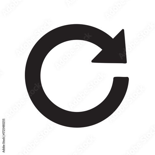 Simple black circular arrow icon representing refresh reload or repeat action on a white background