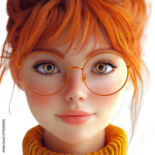 Cute girl with orange hair and round glasses