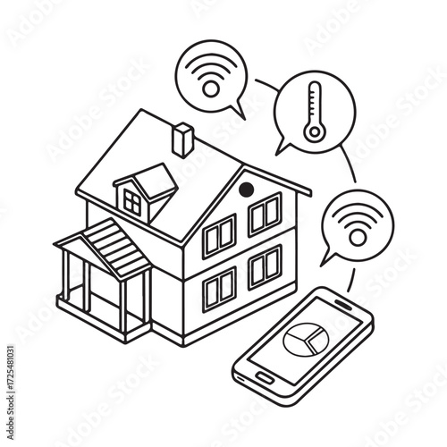 Real estate communication icon set with a house, mobile phone, and wireless network symbols