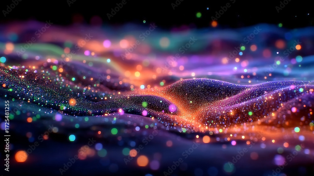 Obraz premium A colorful abstract image showcasing vibrant waves of glowing particles and light