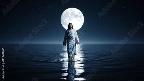 Religious figure walking on water
