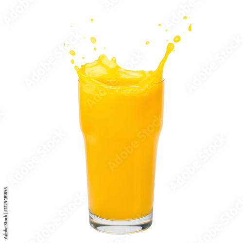 Orange Juice Splash in Glass PNG – Fresh Citrus Drink with Dynamic Juice Splash Effect, Refreshing Natural Beverage Isolated on Transparent Background for Food, Drink, and Summer Design