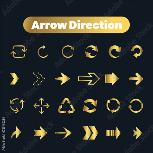 Flat vector arrow golden icons collection