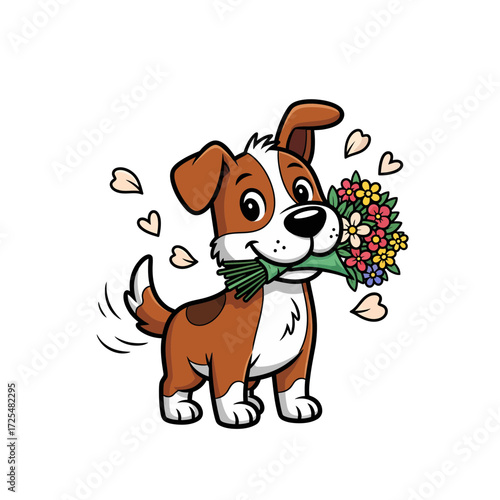 Adorable Puppy with Flowers Cute Cartoon Dog Illustration
