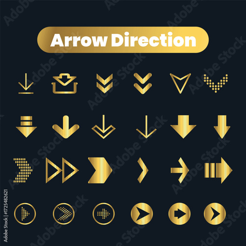 Flat vector arrow golden icons collection