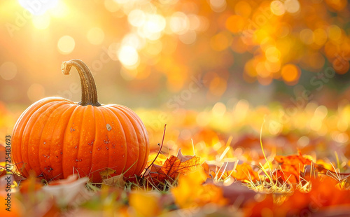 秋の紅葉とカボチャの風景