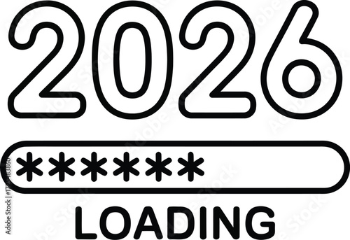 Year 2026 loading progress bar with asterisks, symbolizing anticipation and the future ahead.