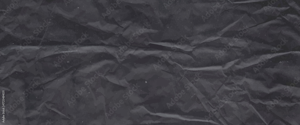 Fototapeta premium Dark gray paper. Abstract black background with folded and crumpled cardboard texture. Perfect for Xmas or Christmas eco-themed design, packaging, and holiday crafts. Black vector illustration