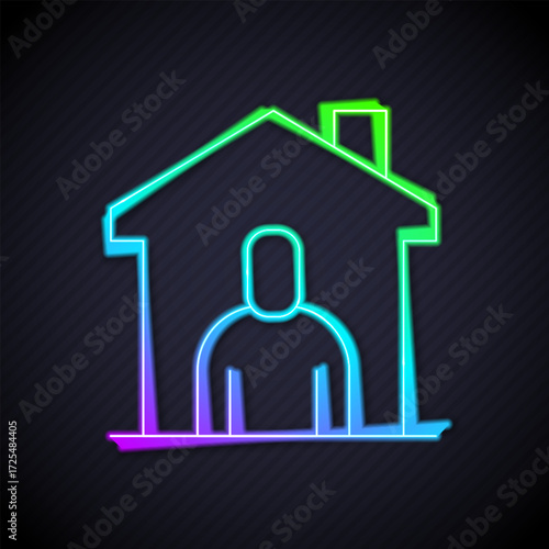 Glowing neon line Shelter for homeless icon isolated on black background. Emergency housing, temporary residence for people, bums and beggars without home. Vector