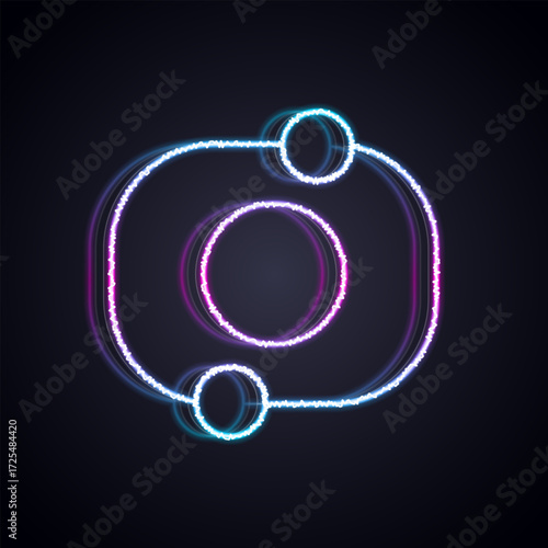 Glowing neon line Solar system icon isolated on black background. The planets revolve around the star. Vector
