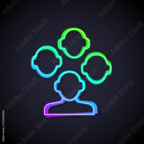 Glowing neon line Schizophrenia icon isolated on black background. Vector
